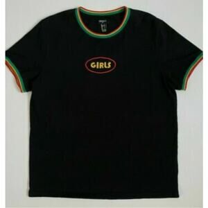 Forever 21 Men's Size Large Black Rainbow Collared Girls Short Sleeve T-shirt